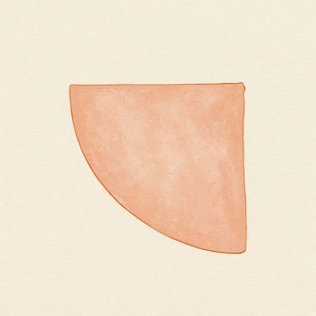 Illustration of a quarter circle pattern piece in peach fabric