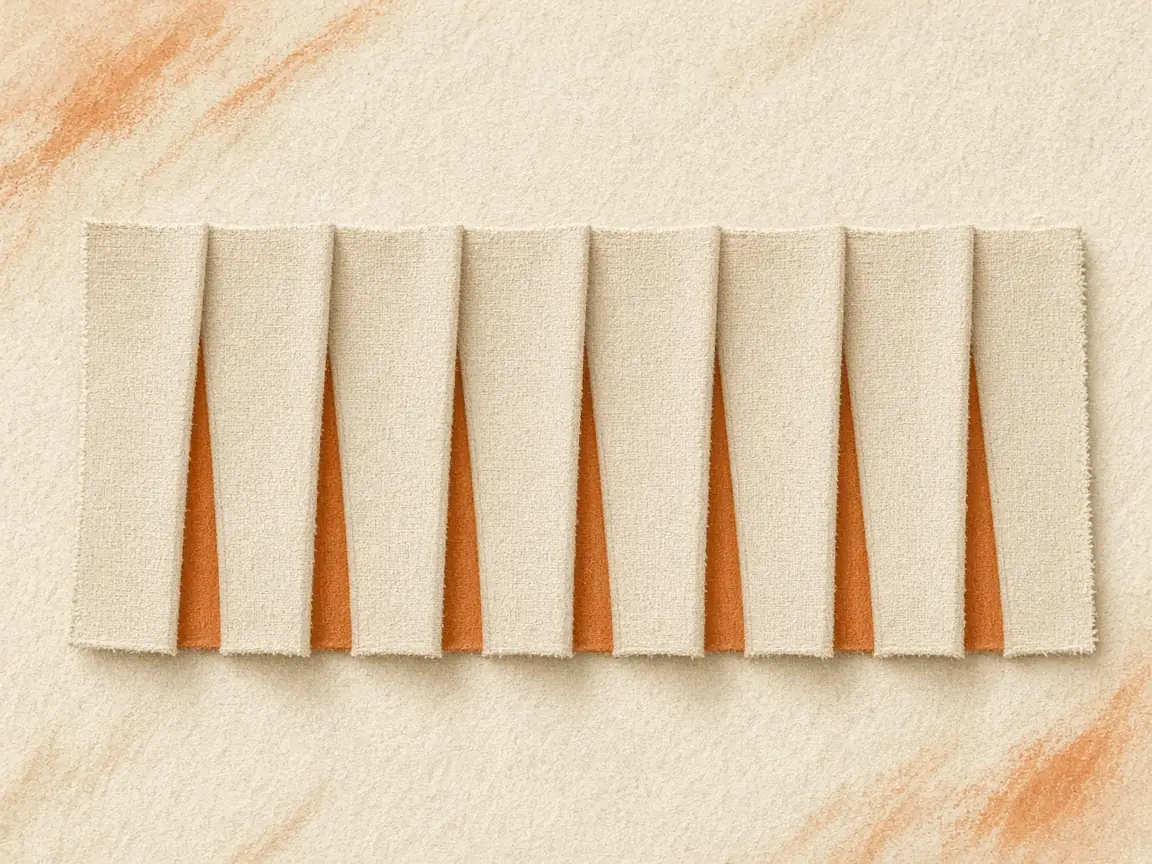 Illustrated fabric swatch with inverted pleats, contrast fabric showing inside each fold