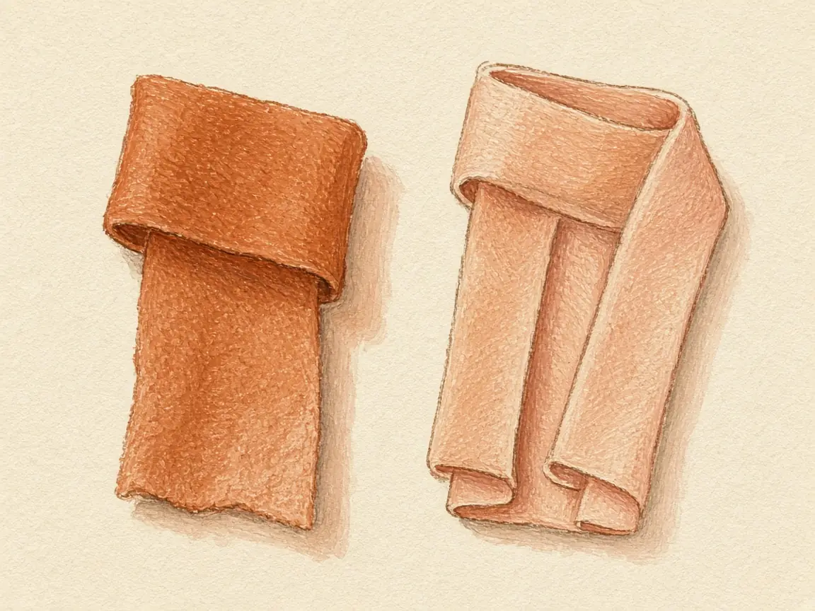 Illustration of two orange fabric tapes, one single folded and one double folded